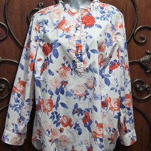 Talbots Red and Blue Floral Blouse